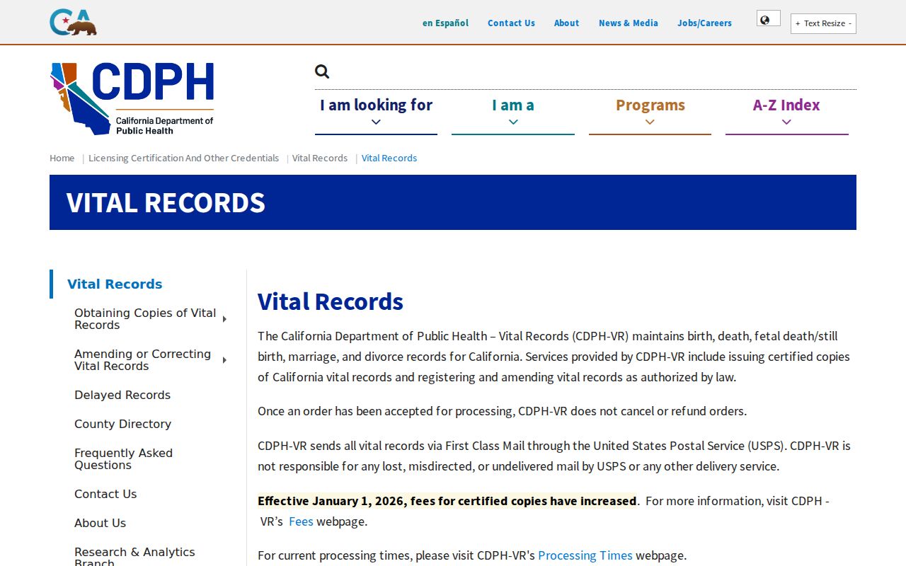 Norco previous residents California vital records gateway